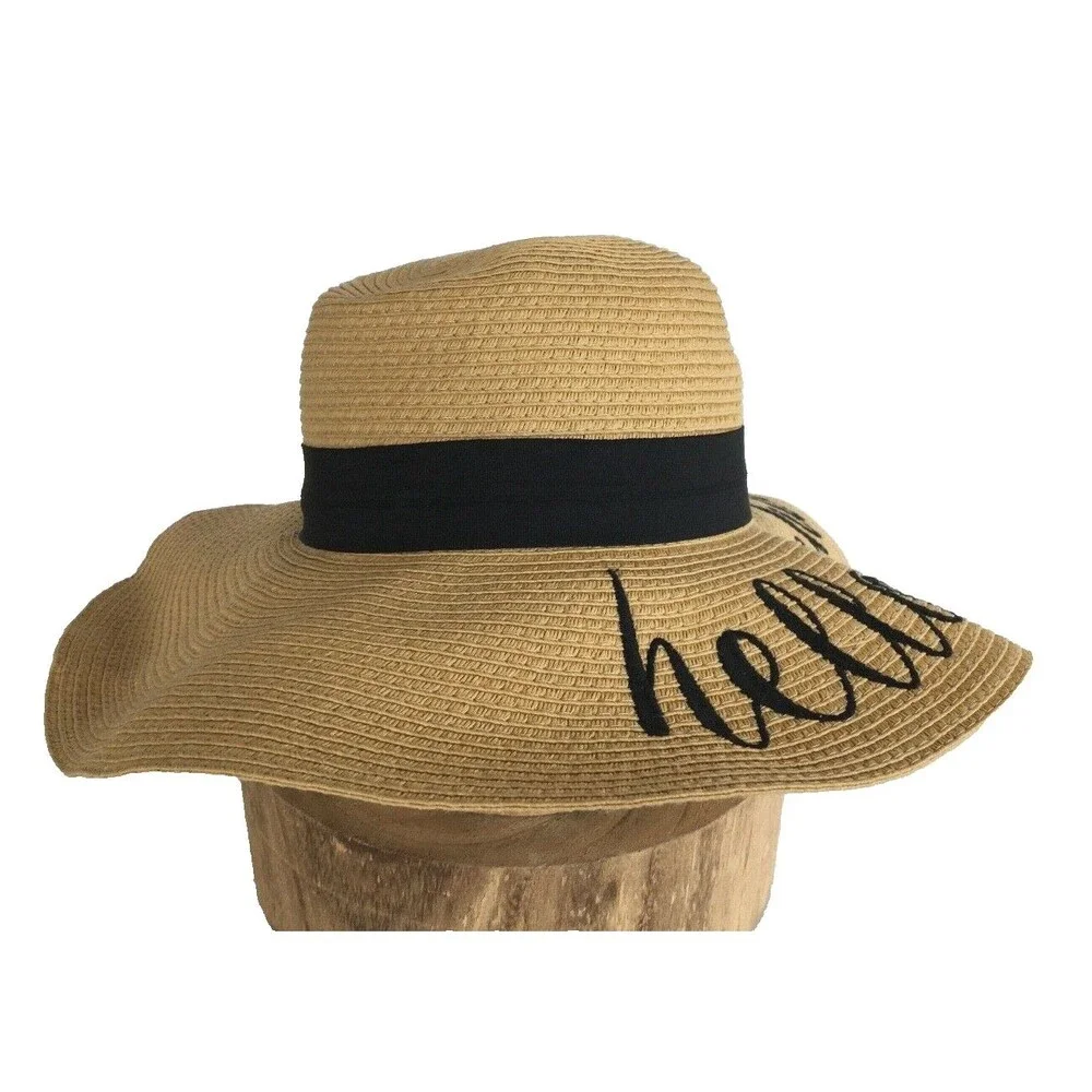 NEW Sun Hat CC Creations Beach Straw Embroidered 